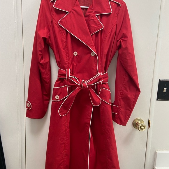 Dick and Jayne Los Angeles button up vintage red trenchcoat women’s size small - Picture 6 of 7